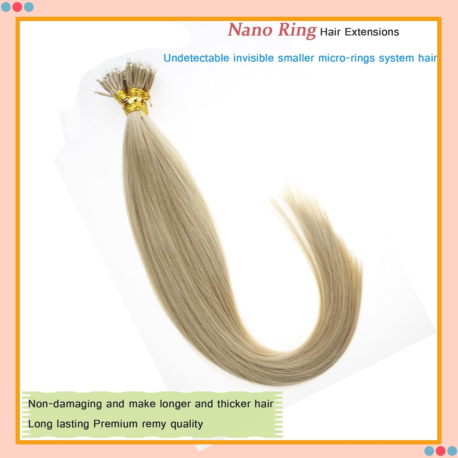 Nano Ring Tip Remy Human Hair Extensions Medium Blonde 26 Inch Invisible Nano Beads Link Premium Straight Hair Strawberry Blonde 50S/50g - Image 3
