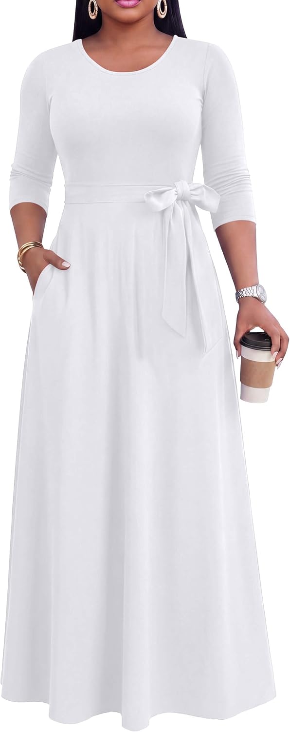 FANDEE Maxi Long Dress Women, Church A Line Casual Empire Waist Dresses