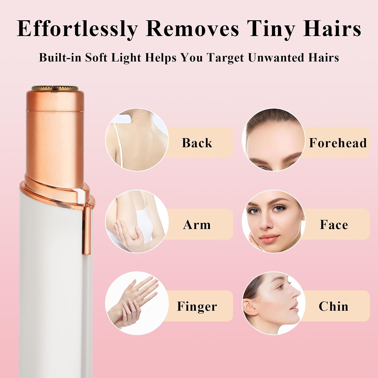 Yunmiss Facial Hair Removal for Women Men,Electric Painless Hair Removal Device Included 2 x Replacement Heads,USB Rechargeable Lady Womens Face Shaver with LED Light for Lip,Chin,Arms (Multicolor) - Image 2