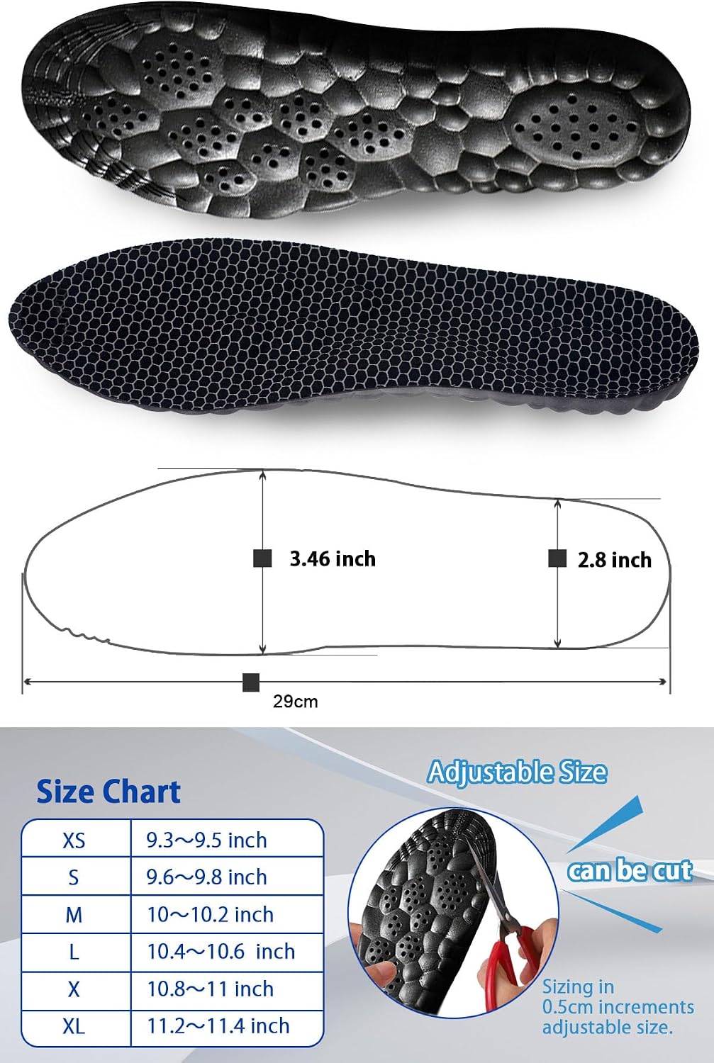 4D Cloud Insoles for Men, Arch Support Insoles, Memory Foam Insoles, Steppers Insoles Shock Absorption and Cushioning Sports Shoe Insoles for Standing All Day (Graphene Black, Men 8-14(12.4 Inch) - Image 6