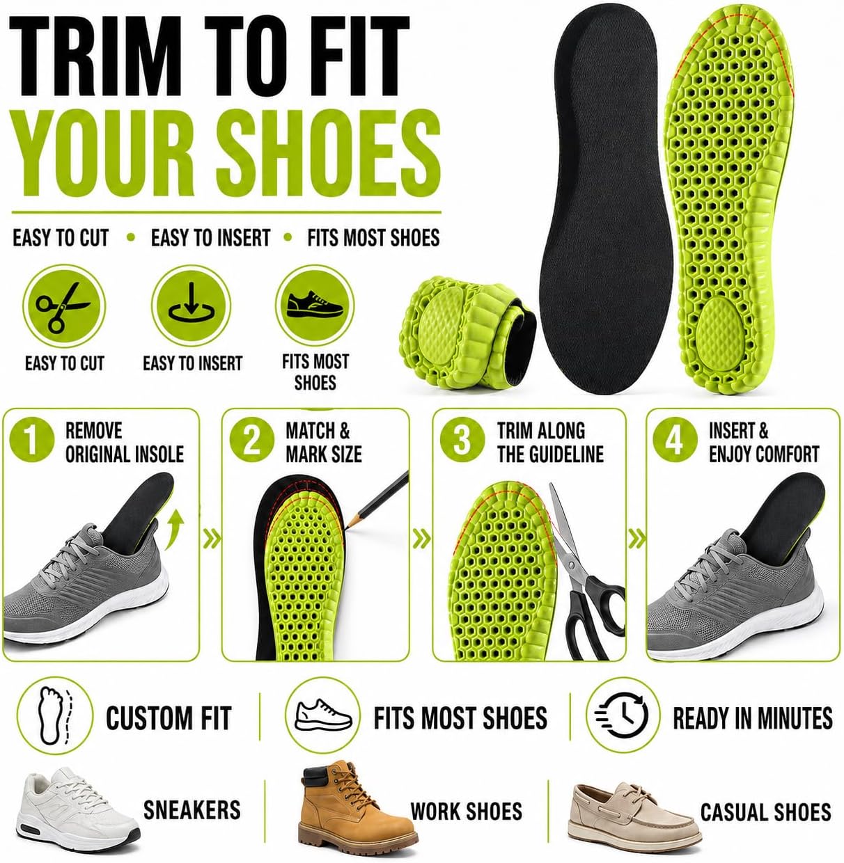 4D Cloud Anti Fatigue Memory Foam Shoe Inserts Men Women, Cushion Insoles - Image 7