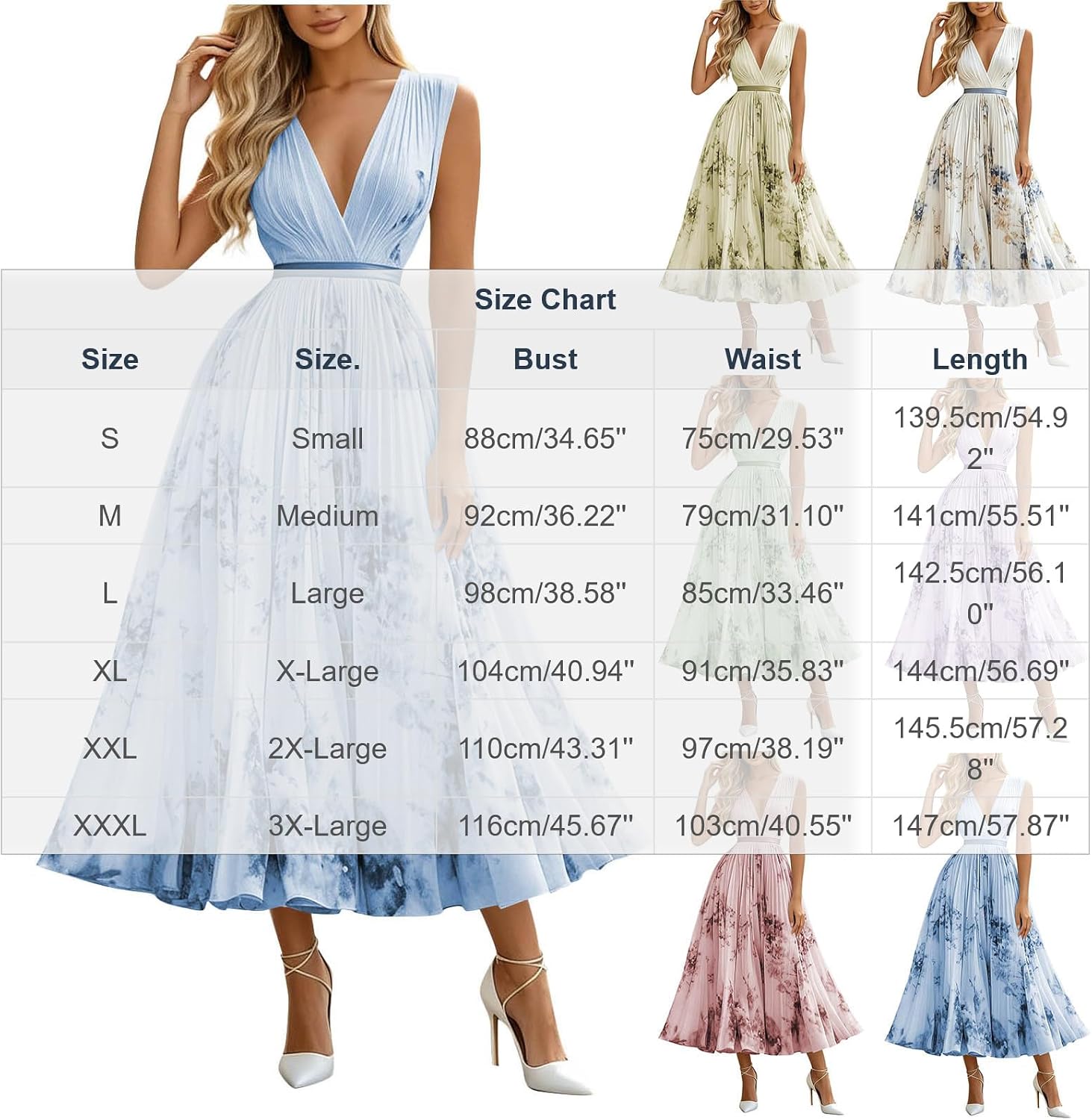 Oplxuo Women's Floral Print Maxi Dress V Neck Sleeveless Pleated Chiffon A-Line Evening Gown Elegant Cocktail Party Dress - Image 4