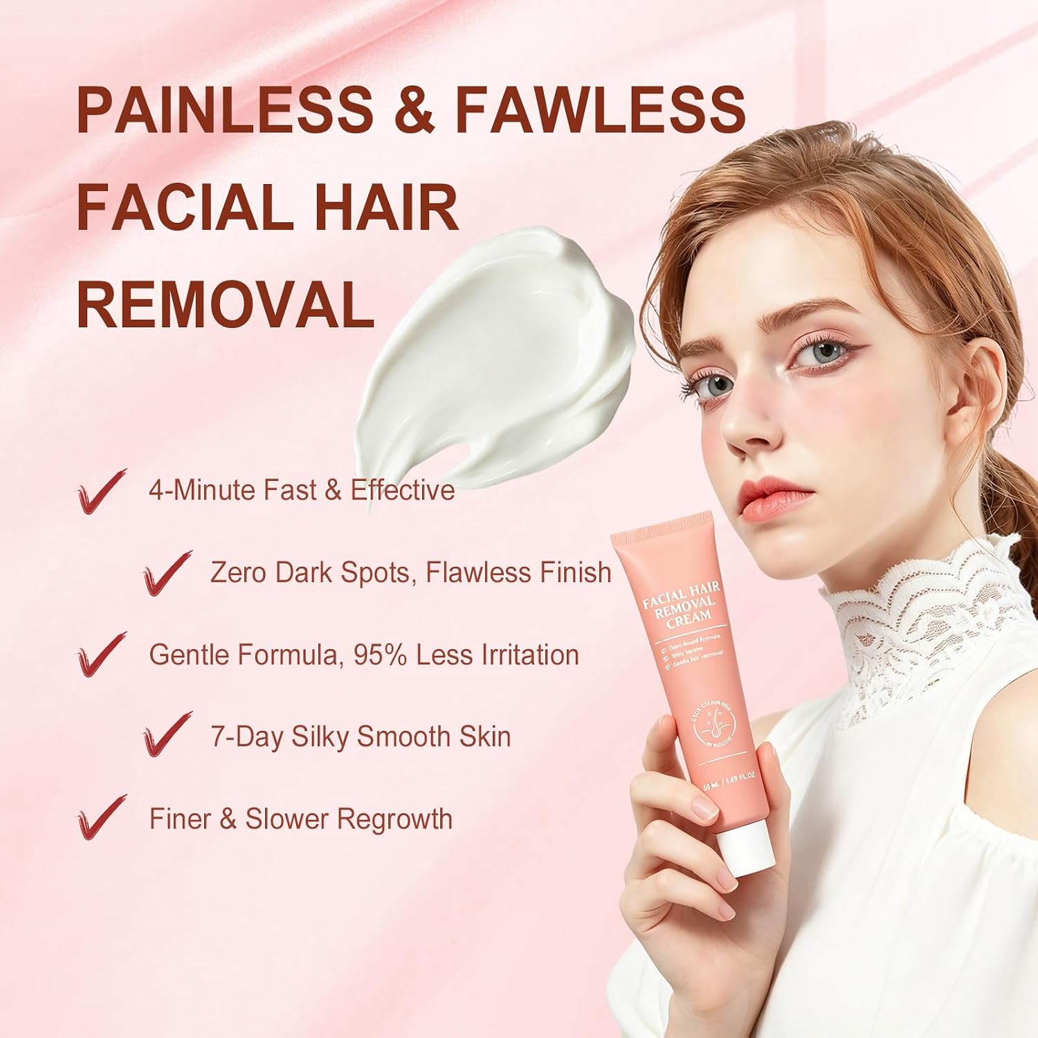 Facial Hair Removal Cream for Women, Painless & Gentle, Zero Dark Spots - Image 3