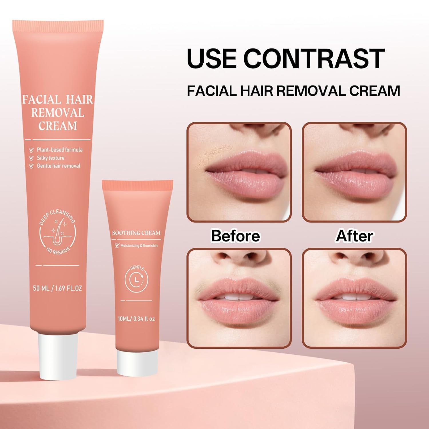 Facial Hair Removal Crem for Women & Men, Sensitive Skin 2-In-1 Painless Hair Removal Cream Kit with Soothing Cream, No Shave Depilatory Cream, Face & Upper Lip, Sideburns & Body, Gentle Formula - Image 3