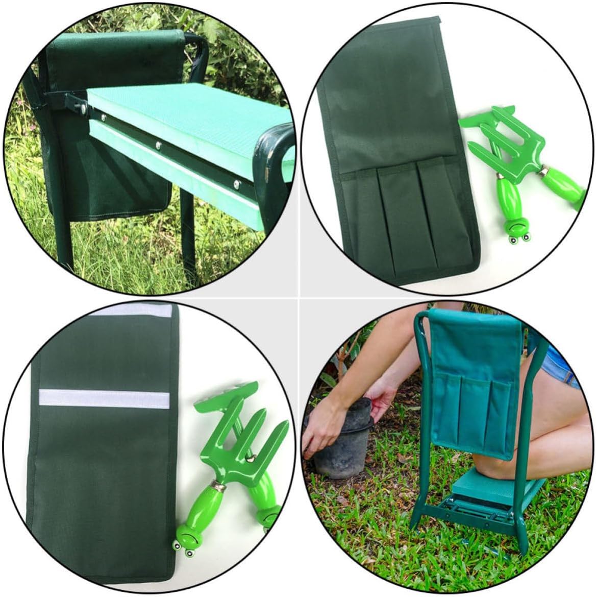 2pc Garden Kneeler Seat Bag, Green Oxford Cloth Tool Storage Attachment - Image 4
