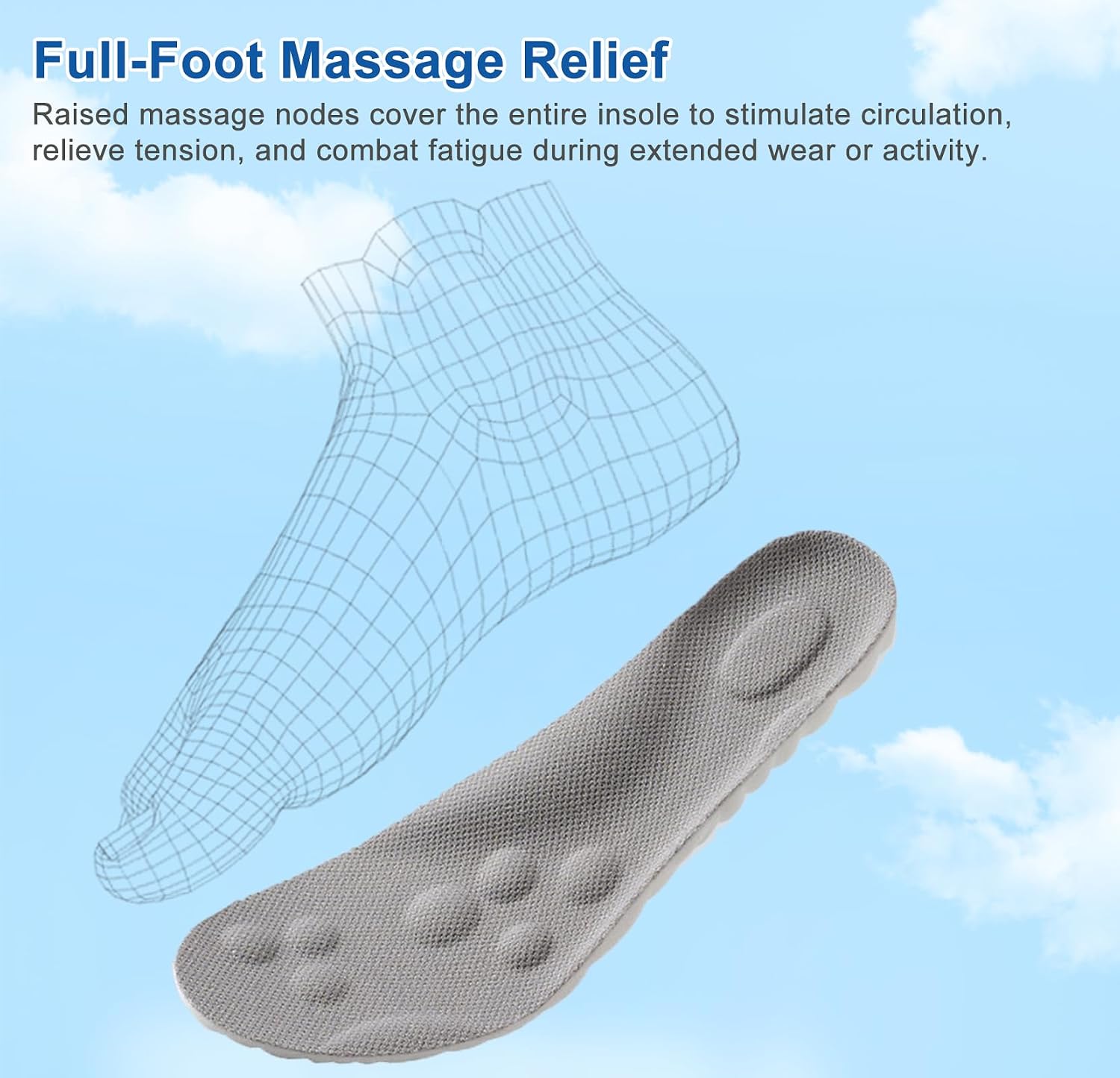 Steppers Insoles for Men Women, 4D Cloud Insoles, Comfortable Breathable Cushioning Boot Shoe Inserts with Arch Support, Foot Pain & Fatigue Relief (1Pair-Grey, Men 9-10/Women 11-12) - Image 8