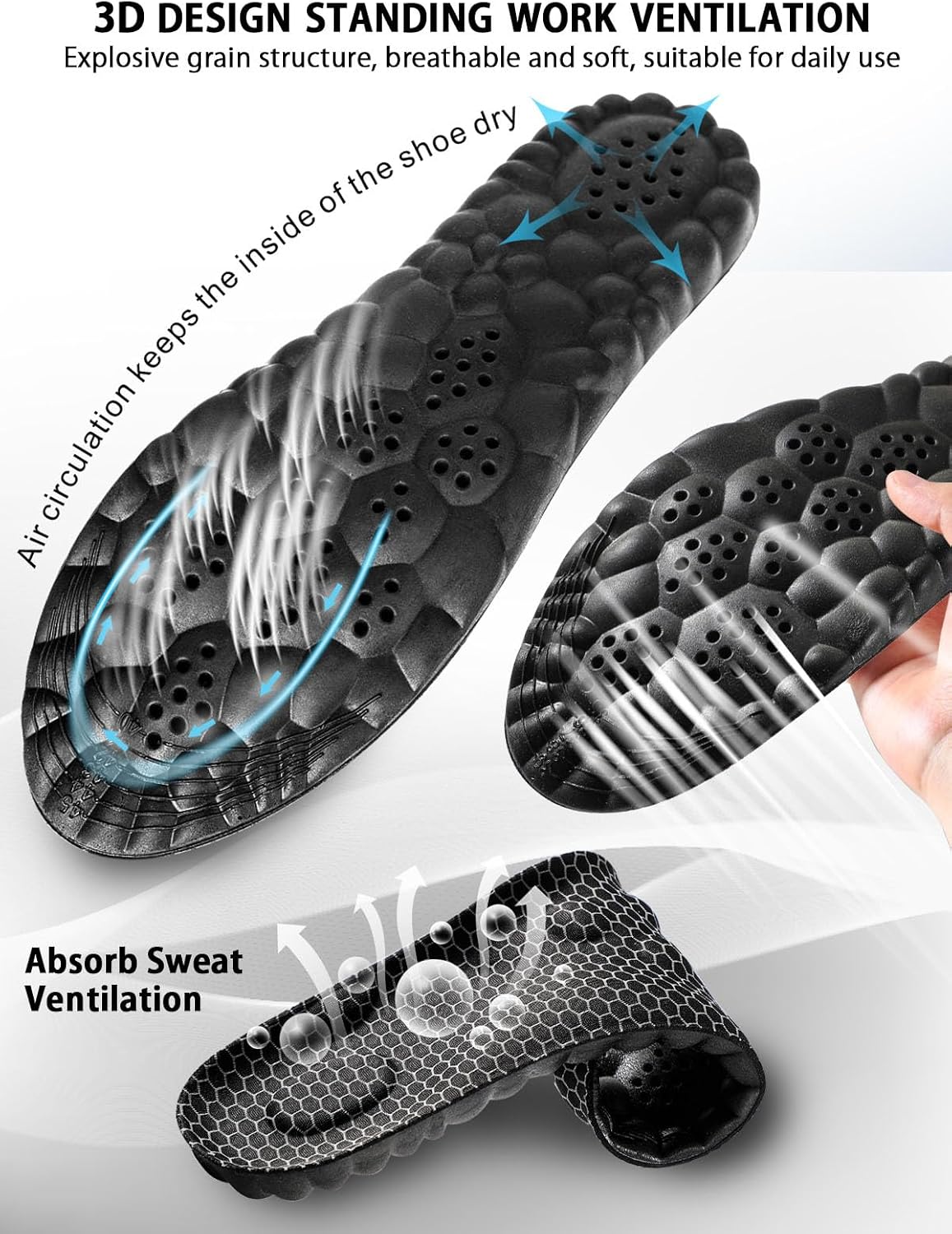 4D Cloud Insoles for Men, Arch Support Insoles, Memory Foam Insoles, Steppers Insoles Shock Absorption and Cushioning Sports Shoe Insoles for Standing All Day (Graphene Black, Men 8-14(12.4 Inch) - Image 3