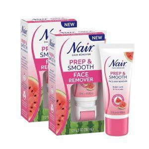 NAIR Prep & Smooth Face Exfoliating Depilatory Cream for Women - Effective Hair Removal for Smooth Skin with Hyaluronic Acid,1.76 oz,(Pack of 2)