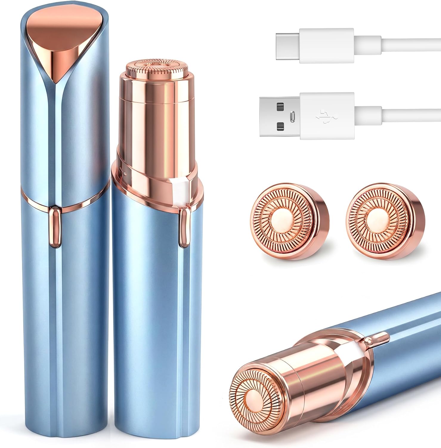 Facial Hair Remover for Women, USB Rechargeable with 2 Extra Heads