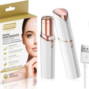 Facial Hair Remover for Women – USB Rechargeable, 2 Replacement Heads | LED face Shaver, Gentle & Painless Removal for Peach Fuzz, Lip & Chin, Design for Home and Travel