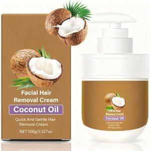 Coconut Facial Depilatory Cream for Women - All Skin Types & Sensitive Skin, Gentle Non-Irritating for Upper Lip & Chin, Moisturizing Painless Hair Remover - 3.52 oz
