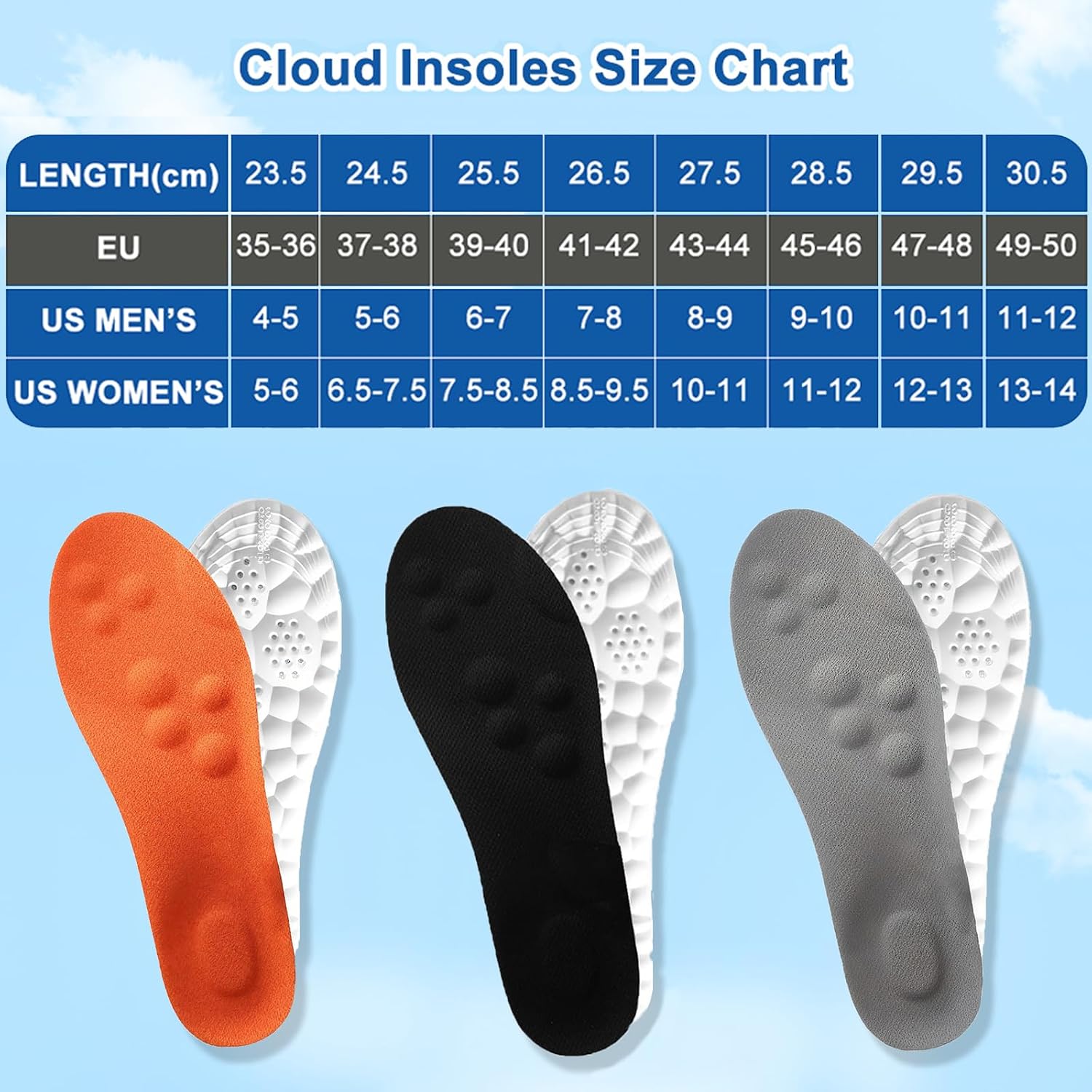 Steppers Insoles for Men Women, 4D Cloud Insoles, Comfortable Breathable Cushioning Boot Shoe Inserts with Arch Support, Foot Pain & Fatigue Relief (1Pair-Grey, Men 9-10/Women 11-12) - Image 2