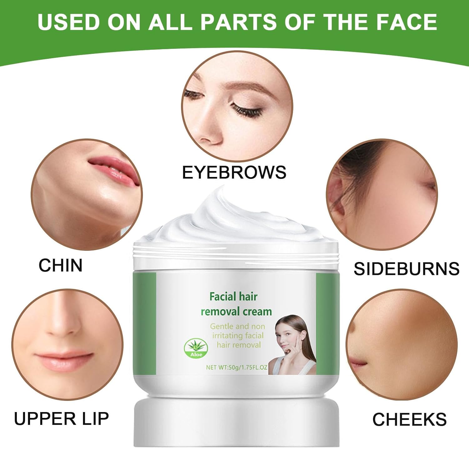 Facial Depilatory and Hair Removal Cream for Women, Aloe Vera Facial Hair Removal Cream for Upper Lip and Chin for Face Hair Remover for Body Sensitive Skin Gentle and Non-Irritating (2PCS) - Image 5