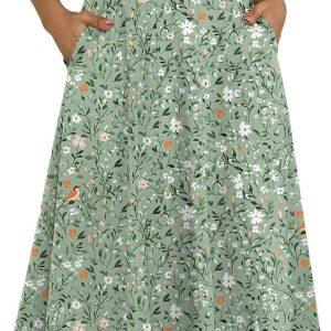 HOTOUCH Summer Dresses for Women 2026 Casual Midi Dress Petal Short Sleeve A Line Dress Pleated Flare Sundress