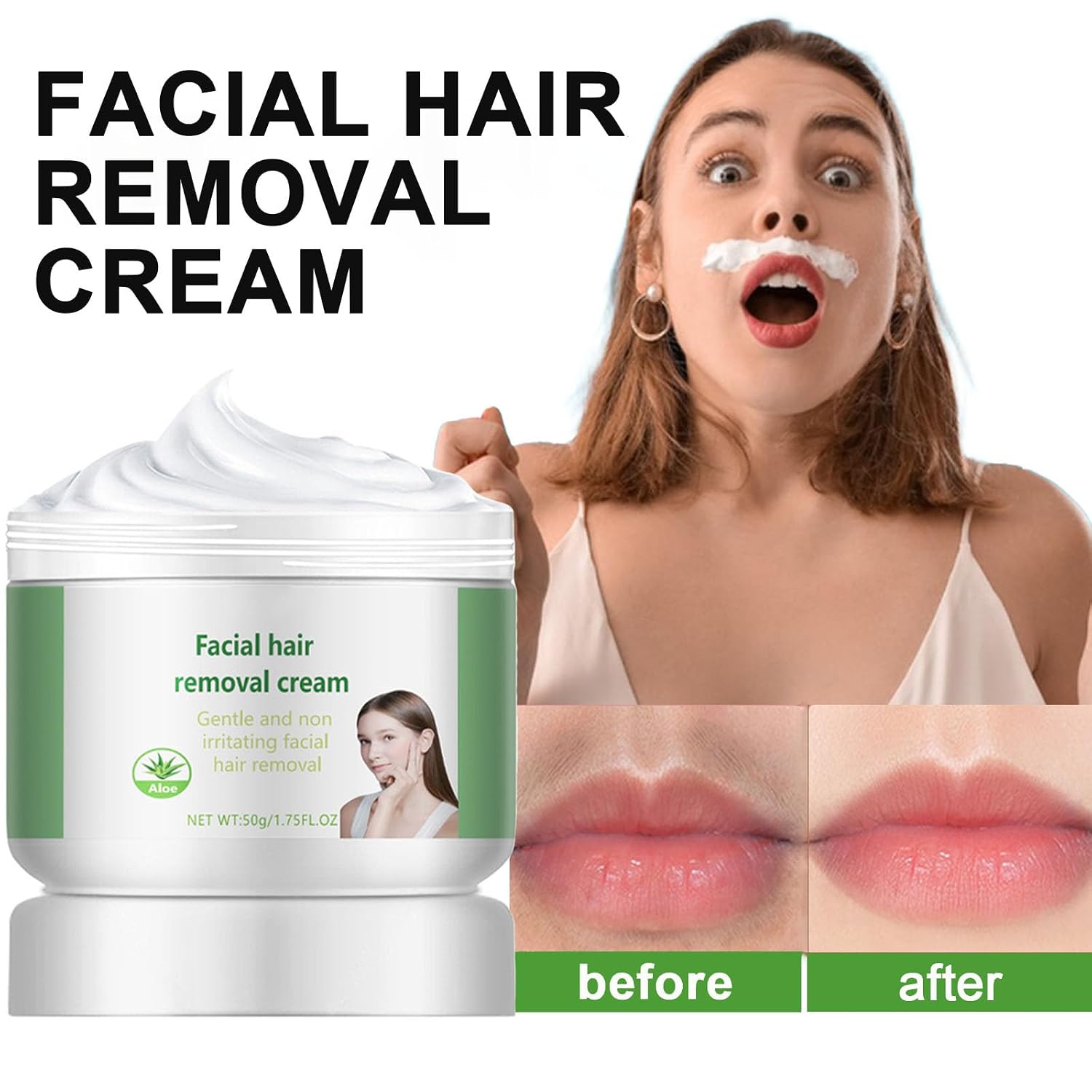 Facial Depilatory and Hair Removal Cream for Women, Aloe Vera Facial Hair Removal Cream for Upper Lip and Chin for Face Hair Remover for Body Sensitive Skin Gentle and Non-Irritating (2PCS) - Image 2