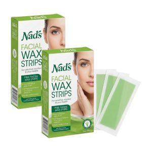 Nad's Facial Wax Strips - Hypoallergenic All Skin Types - Facial Hair Removal For Women - At Home Waxing Kit with 20 Face Wax Strips + 4 Calming Oil Wipes + Skin Protection Powder, (Pack of 2)
