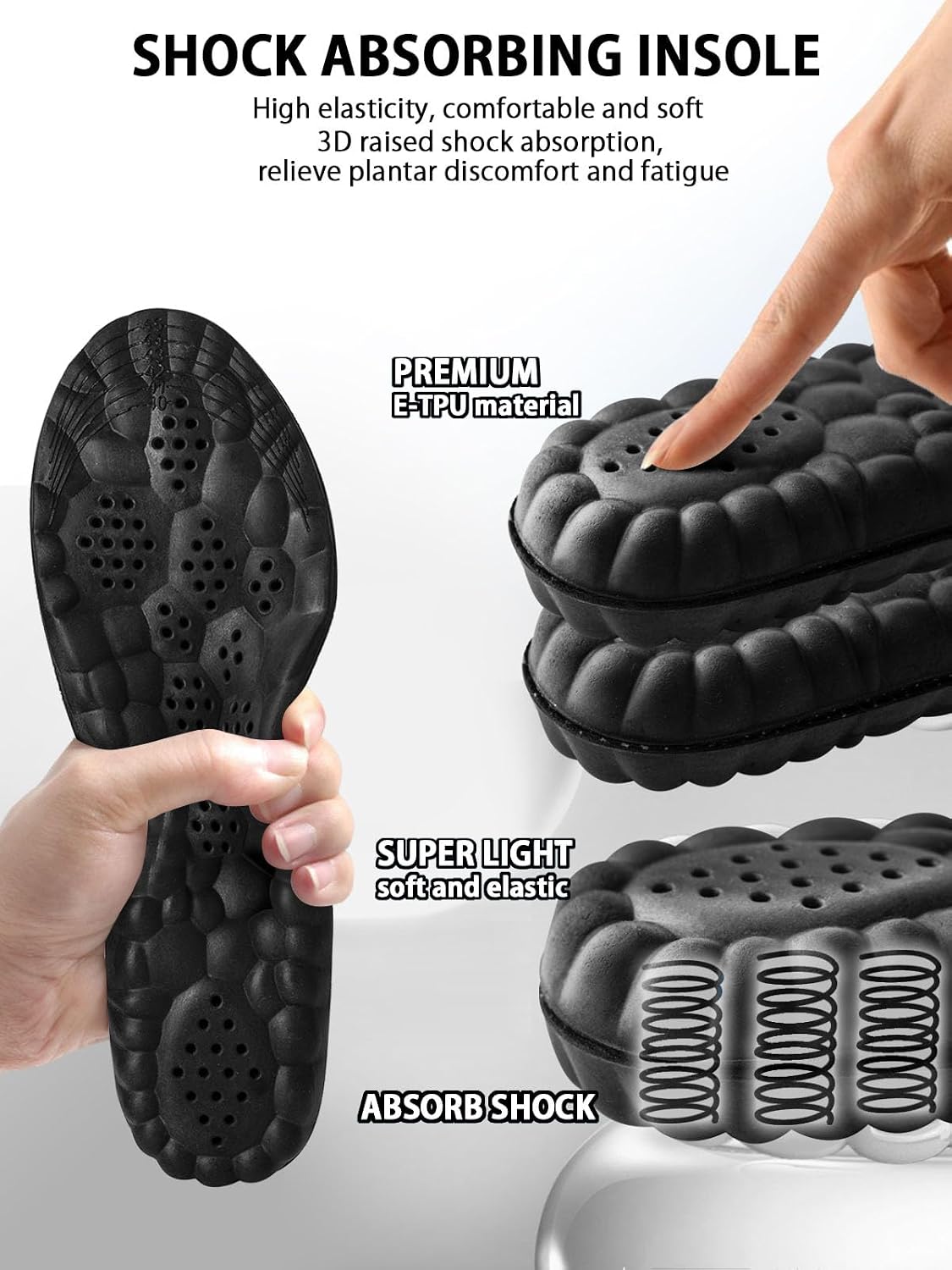 4D Cloud Insoles for Men, Arch Support Insoles, Memory Foam Insoles, Steppers Insoles Shock Absorption and Cushioning Sports Shoe Insoles for Standing All Day (Graphene Black, Men 8-14(12.4 Inch) - Image 2