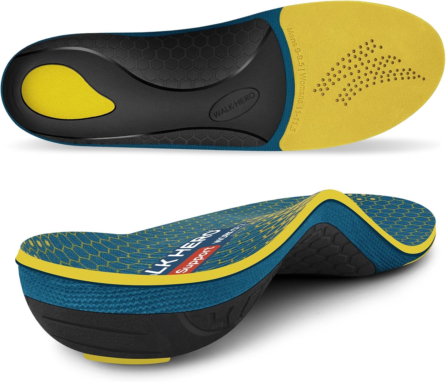 WalkHero Plantar Fasciitis Relief Insoles, High Arch Support & Max Cushion