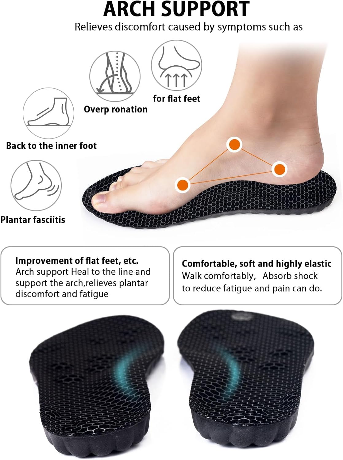 4D Cloud Insoles for Men, Arch Support Insoles, Memory Foam Insoles, Steppers Insoles Shock Absorption and Cushioning Sports Shoe Insoles for Standing All Day (Graphene Black, Men 8-14(12.4 Inch) - Image 4