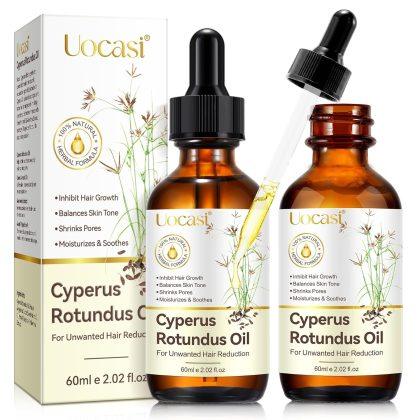 Uocasi 2Pack Cyperus Rotundus Oil, Premium Cypress Oil for Hair Removal – Natural Inhibitor to Reduce Unwanted Hair Growth, Soothes Skin & Minimizes Pores, All Skin Types, 4.04 Fl Oz