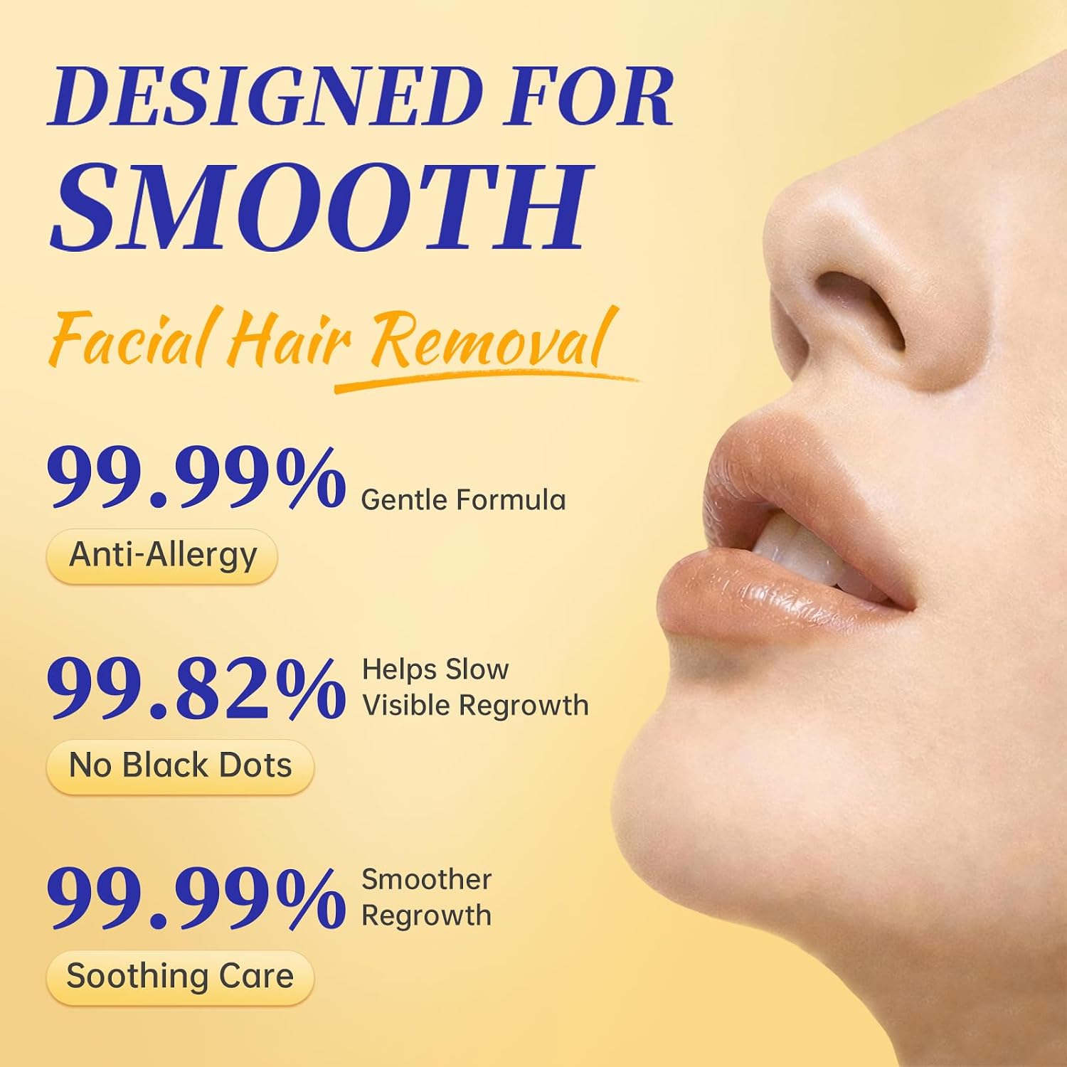 Facial Hair Removal For Women, Painless & Gentle Hair Removal Cream | Chin | Upper Lip | Cheeks for Sensitive Skin (5 Min, 7 Days) - 1.69 Fl Oz - Image 4
