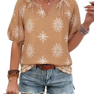 Ninedaily Women's Summer Tops Boho Outfits Casual Floral Blouses Vacation Clothes