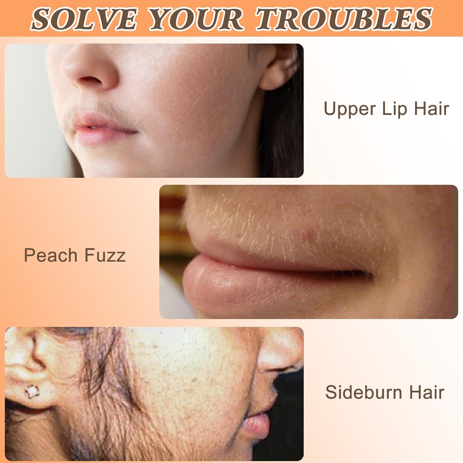 3PCS Facial Hair Remover Cream for Women, Gentle Fast-Acting Formula, Upper Lip Hair Removal Cream for Body Face Lips - Image 3