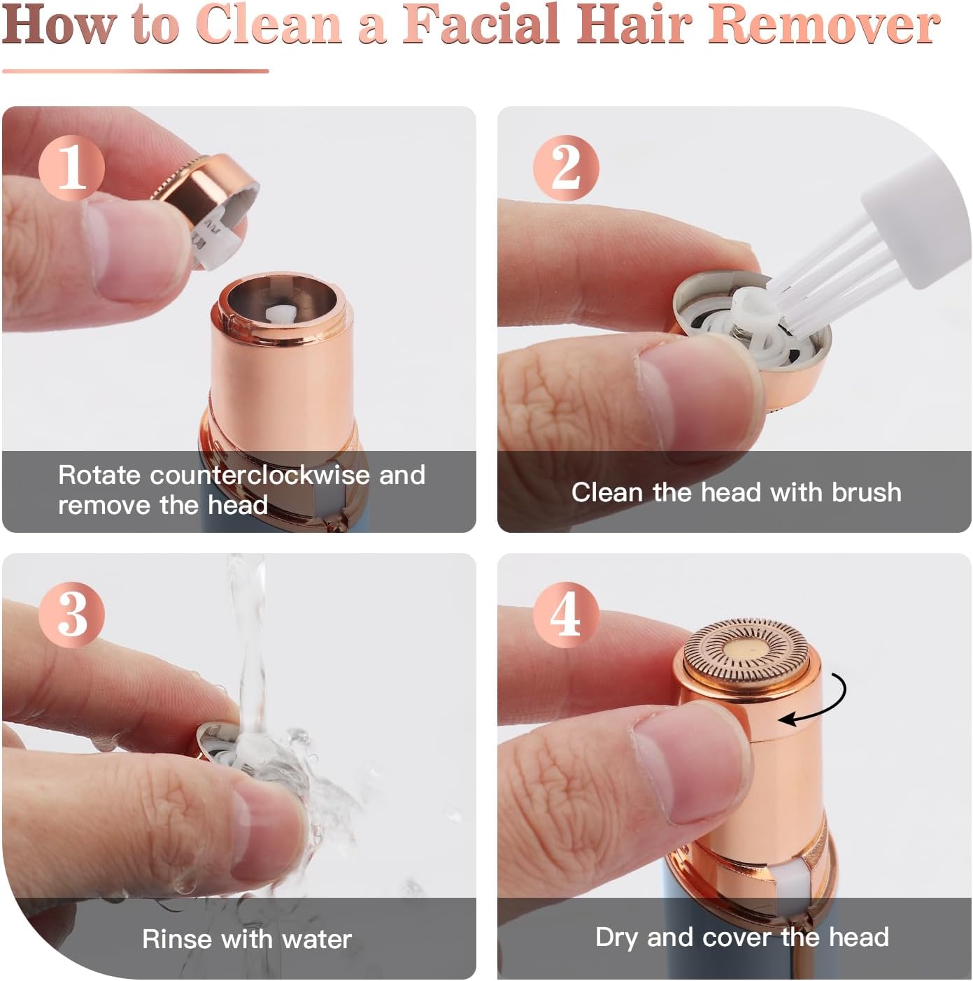 Facial Hair Remover for Women, USB Rechargeable with 2 Extra Heads - Image 8