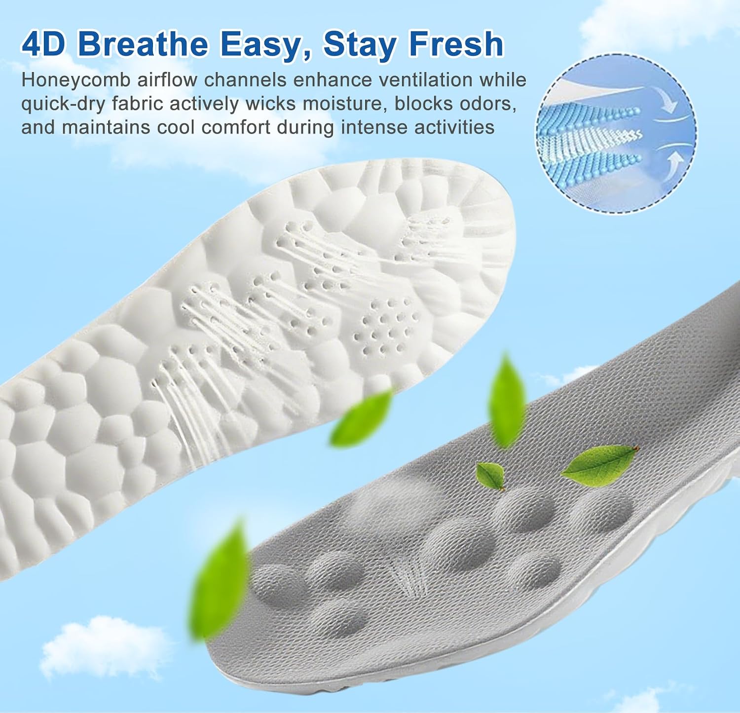 Steppers Insoles for Men Women, 4D Cloud Insoles, Comfortable Breathable Cushioning Boot Shoe Inserts with Arch Support, Foot Pain & Fatigue Relief (1Pair-Grey, Men 9-10/Women 11-12) - Image 3