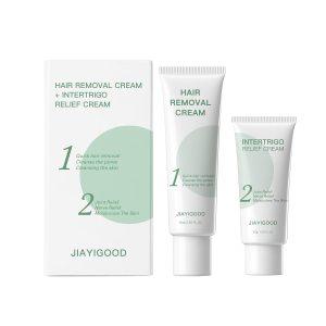 Facial Hair Remover Cream for Women, Mild Sensitive Skin Depilatory Set with Soothing Repair Cream and Spatula, At Home Hair Removal for Lip, Chin, Cheek, Pubic & Intimate Areas