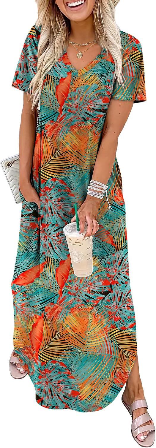 WIHOLL Women's Summer Short Sleeve Dresses Maxi Dress Vacation Beach Sundresses 2026 with Pockets