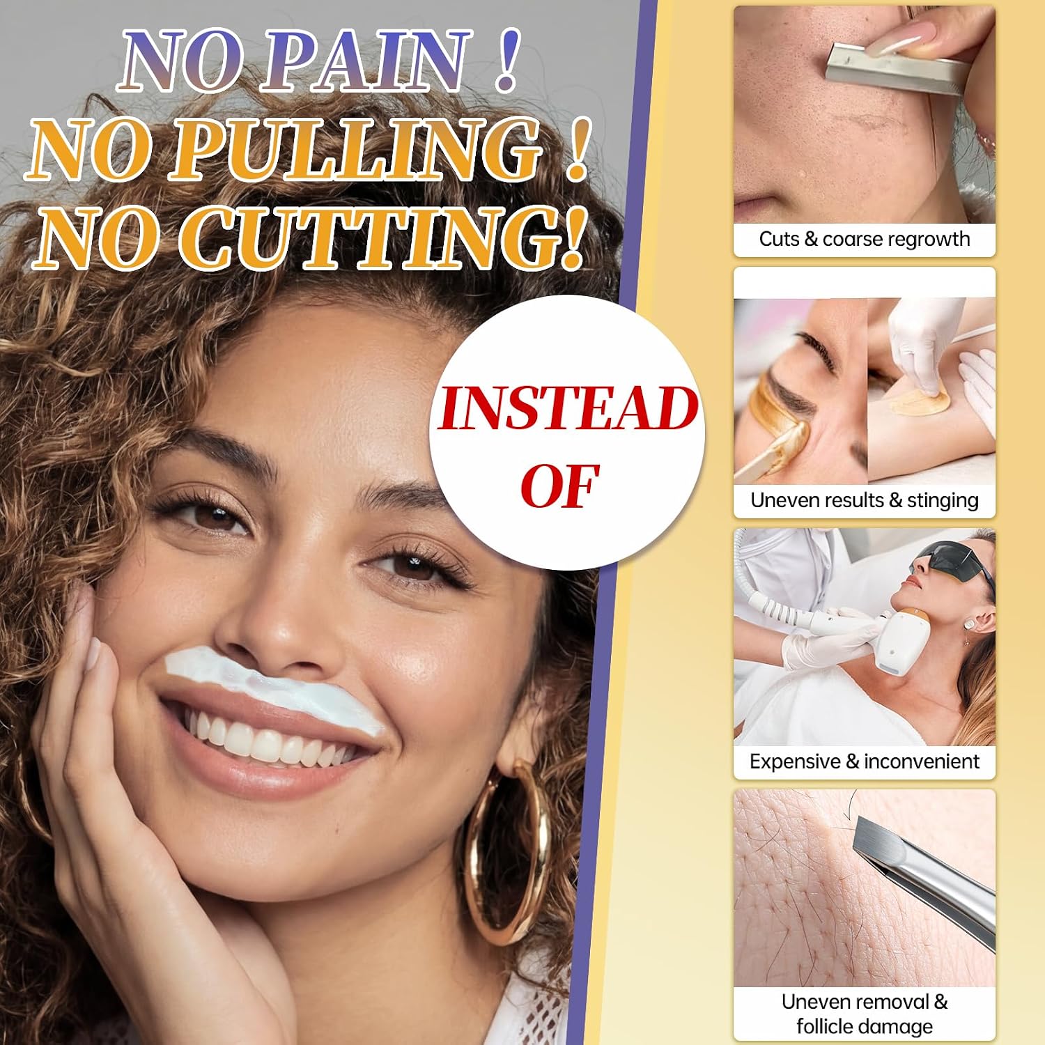 Facial Hair Removal For Women, Painless & Gentle Hair Removal Cream | Chin | Upper Lip | Cheeks for Sensitive Skin (5 Min, 7 Days) - 1.69 Fl Oz - Image 7
