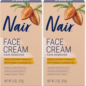 Nair Moisturizing Facial Hair Removal Cream, Sweet Almond Oil, 2 Oz Bottle (Pack of 2)