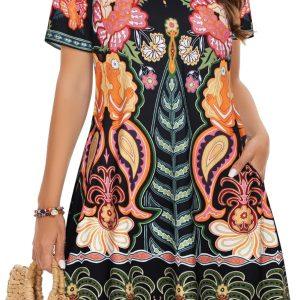 Summer Dresses for Women Casual Tshirt Dress Beach Sundress with Pockets