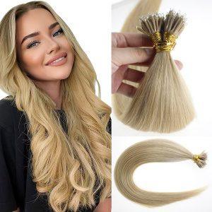 Nano Ring Tip Remy Human Hair Extensions Medium Blonde 26 Inch Invisible Nano Beads Link Premium Straight Hair Strawberry Blonde 50S/50g
