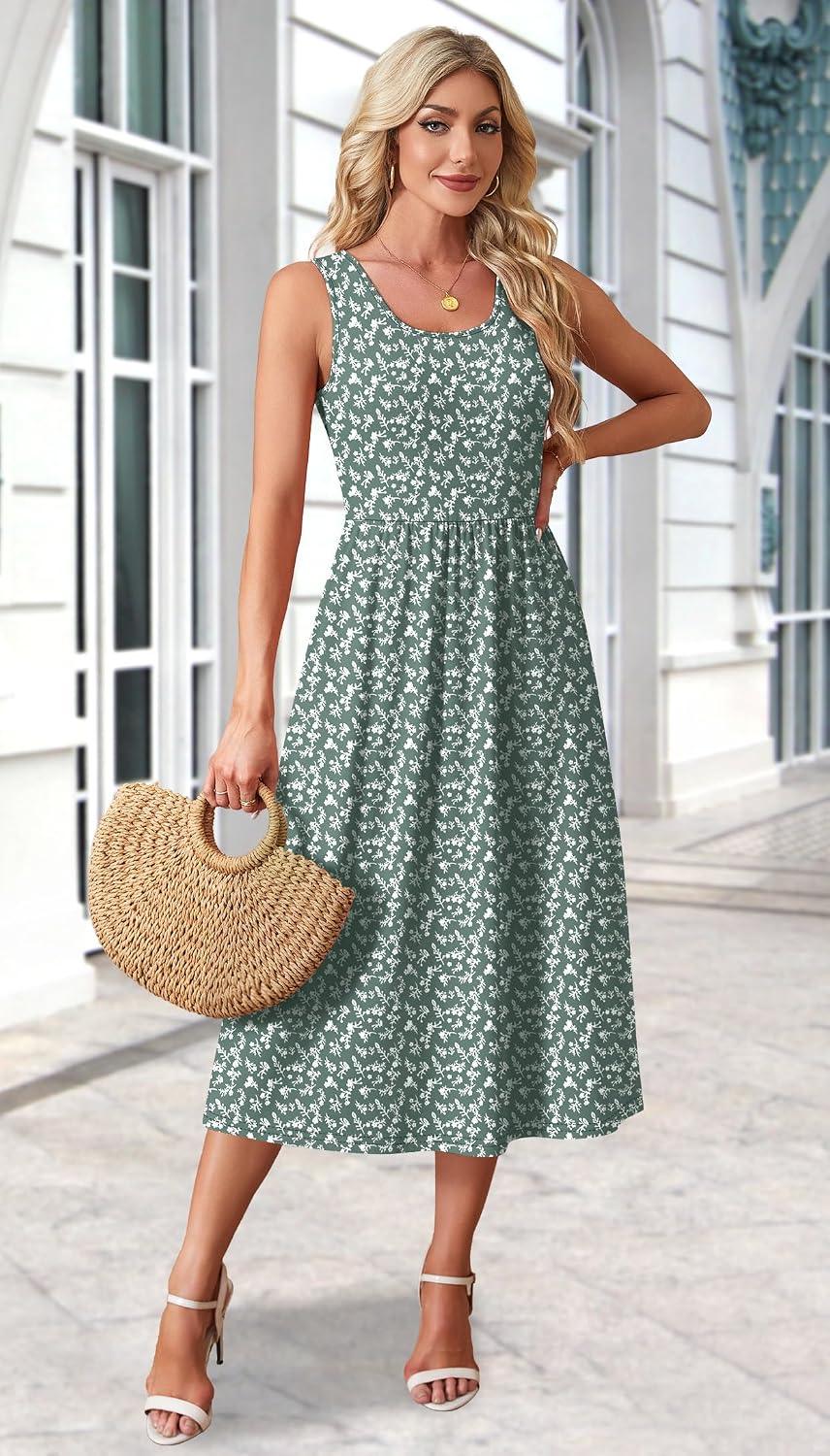WIHOLL Summer Dresses for Women Flowy Casual Midi Dress Beach Vacation Sundresses with Pockets - Image 4