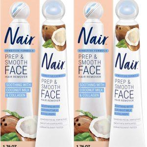 NAIR Exfoliating Facial Hair Removal Cream for Women - Smooth Skin Solution with Collagen for Sensitive Skincare, (Pack of 2)