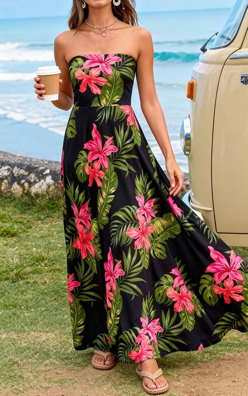 PRETTYGARDEN Sleeveless Floral Summer Maxi Dresses for Women 2026 Tube Top Flowy Long Dress Tropical Beach Vacation Clothes - Image 4