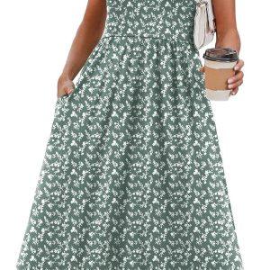 WIHOLL Summer Dresses for Women Flowy Casual Midi Dress Beach Vacation Sundresses with Pockets