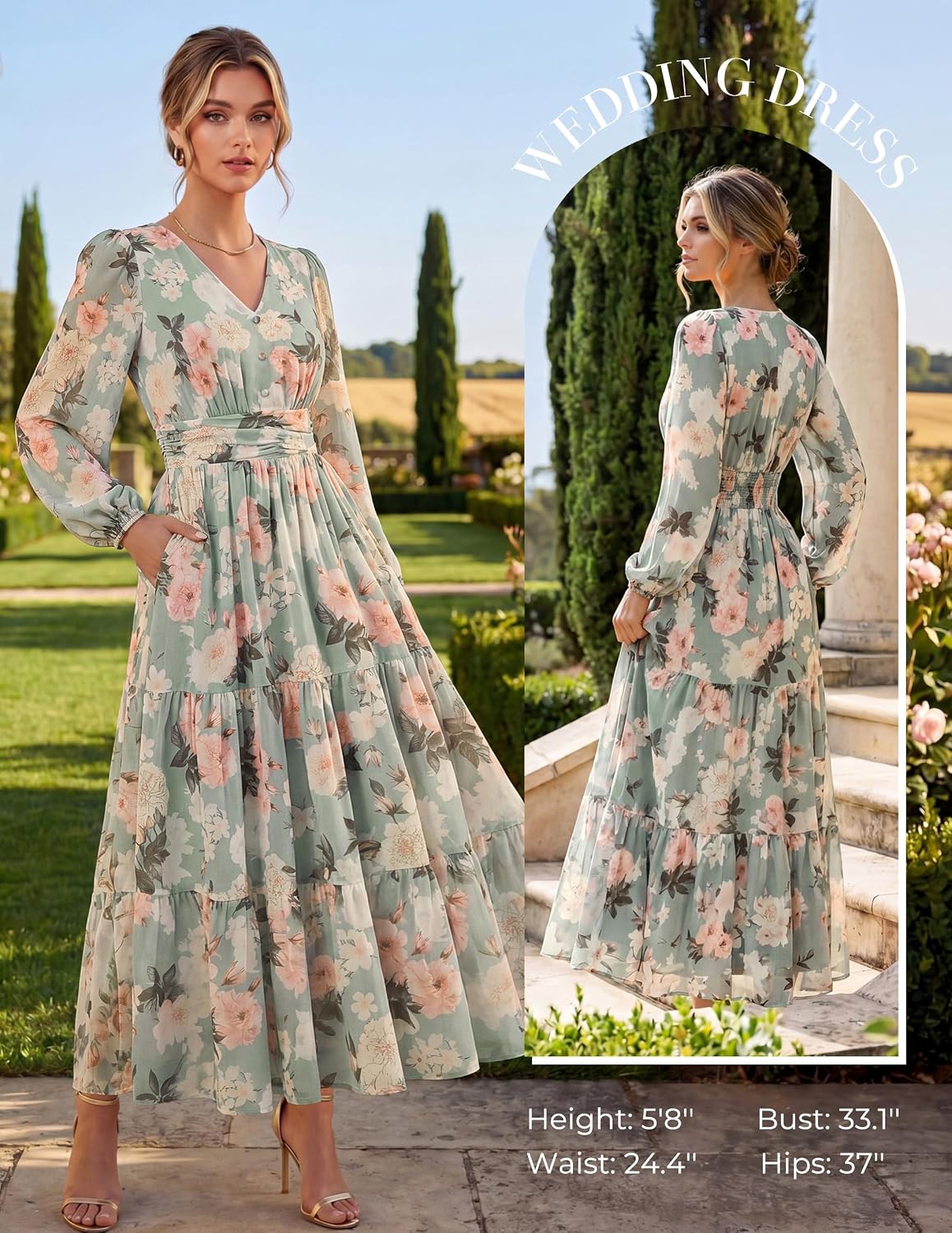 GRACE KARIN Women Floral Maxi Dress Fall Long Sleeve Wedding Guest Dresses - Image 3