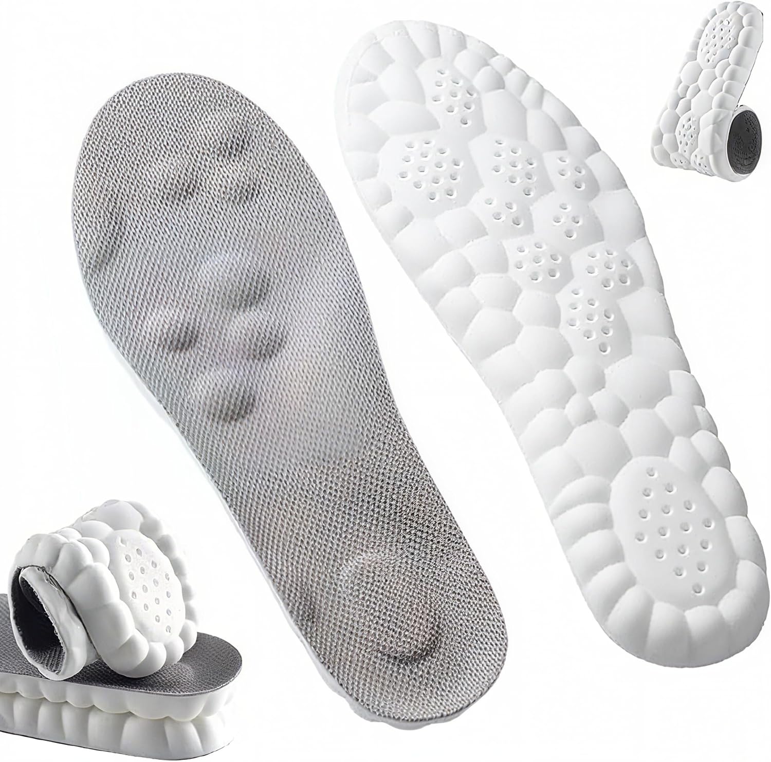 Steppers Insoles for Men Women, 4D Cloud Insoles, Comfortable Breathable Cushioning Boot Shoe Inserts with Arch Support, Foot Pain & Fatigue Relief (1Pair-Grey, Men 9-10/Women 11-12)