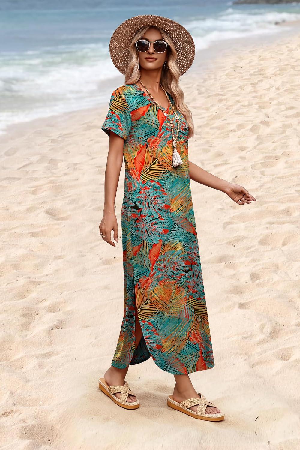 WIHOLL Women's Summer Short Sleeve Dresses Maxi Dress Vacation Beach Sundresses 2026 with Pockets - Image 4