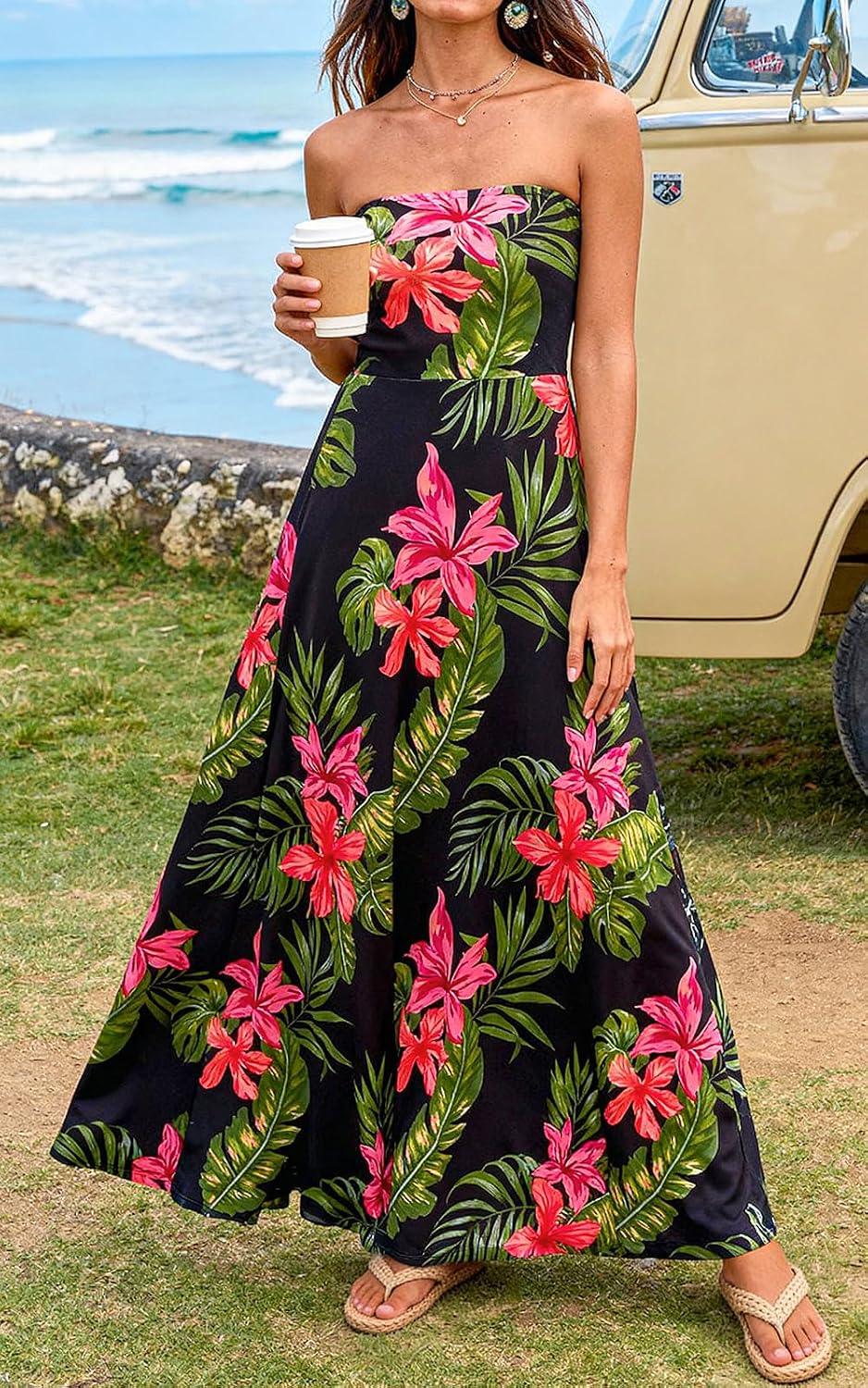 PRETTYGARDEN Sleeveless Floral Summer Maxi Dresses for Women 2026 Tube Top Flowy Long Dress Tropical Beach Vacation Clothes - Image 3