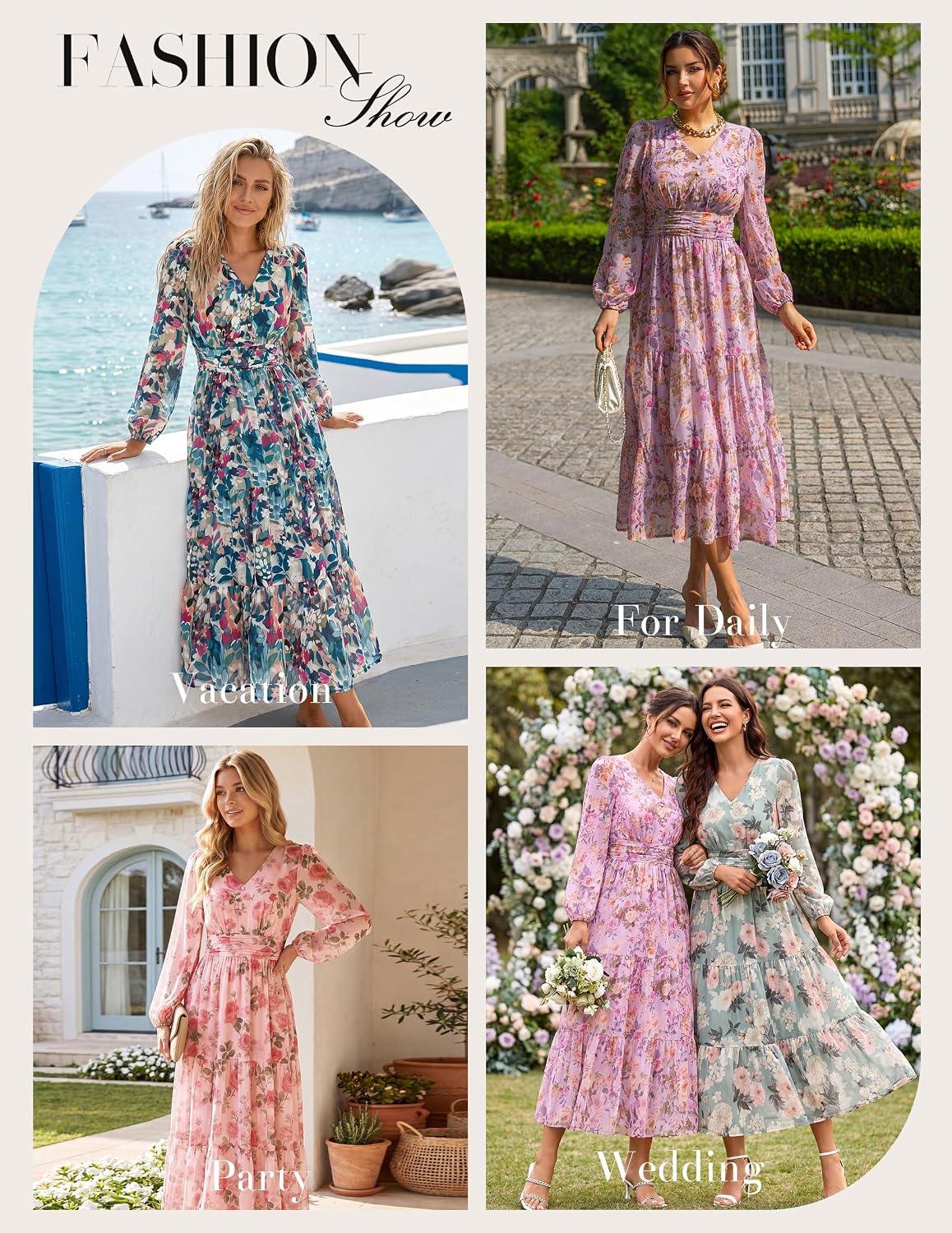 GRACE KARIN Women Floral Maxi Dress Fall Long Sleeve Wedding Guest Dresses - Image 6