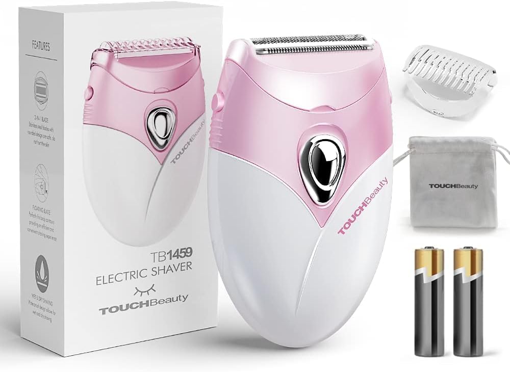 TOUCHBeauty Electric Shaver for Women, Painless Bikini Trimmer with 3-Blade System, Wet/Dry Cordless Foil Razor for Facial, Leg, Underarm & Body Hair, Battery-Powered, Gifts for Women, Pink