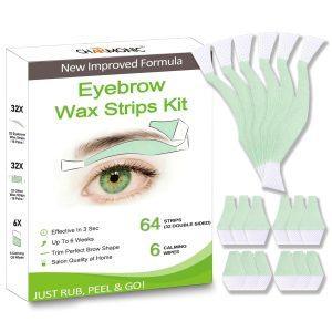 64 Pcs Eyebrow Wax Strips, Eyebrow & Upper Lip Cheek Face Hair Removal, Natural Aloe Formula for Sensitive All Skin Types for Women, at Home Hair Remover Last 6 Weeks Contains 6 Calming Oil Wipes