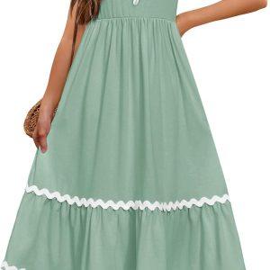 Arshiner Girls Summer Maxi Dresses Short Sleeve Casual Flowy Tiered Dress
