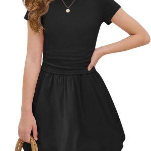 Haloumoning Girls Skirt Sets 2-Piece Ruched Bubble Skirt Outfits 5-14Y