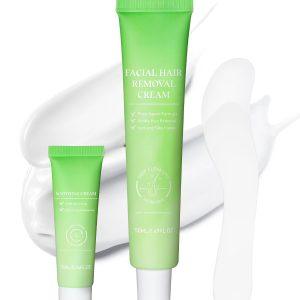 Painless Facial Hair Removal Cream for Women - Sensitive Skin 2-in-1 Kit with Soothing Cream | Upper Lip & Chin Hair Remover | At-Home Depilatory (4 Min, 7 Days Smooth),2.03 Fl Oz