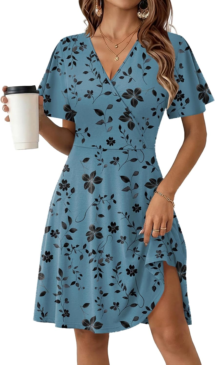 Zeagoo Womens Summer Dresses Wrap V Neck Dress Floral A-Line Ruffle Sleeve Casual Sundress with Pockets 2026 - Image 2